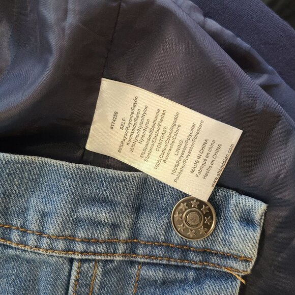 Dolan Double Breasted Navy Ponte Miller Blazer Removable Denim Dickey L NWOT - Picture 8 of 14